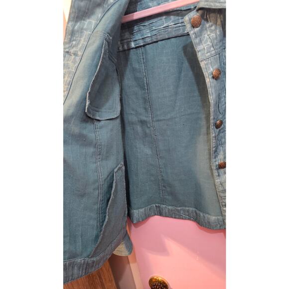 Appleseed's Women's Quilted Button Up Shiny Krinkle Blue Blazer Jacket Size 14 - Picture 8 of 8